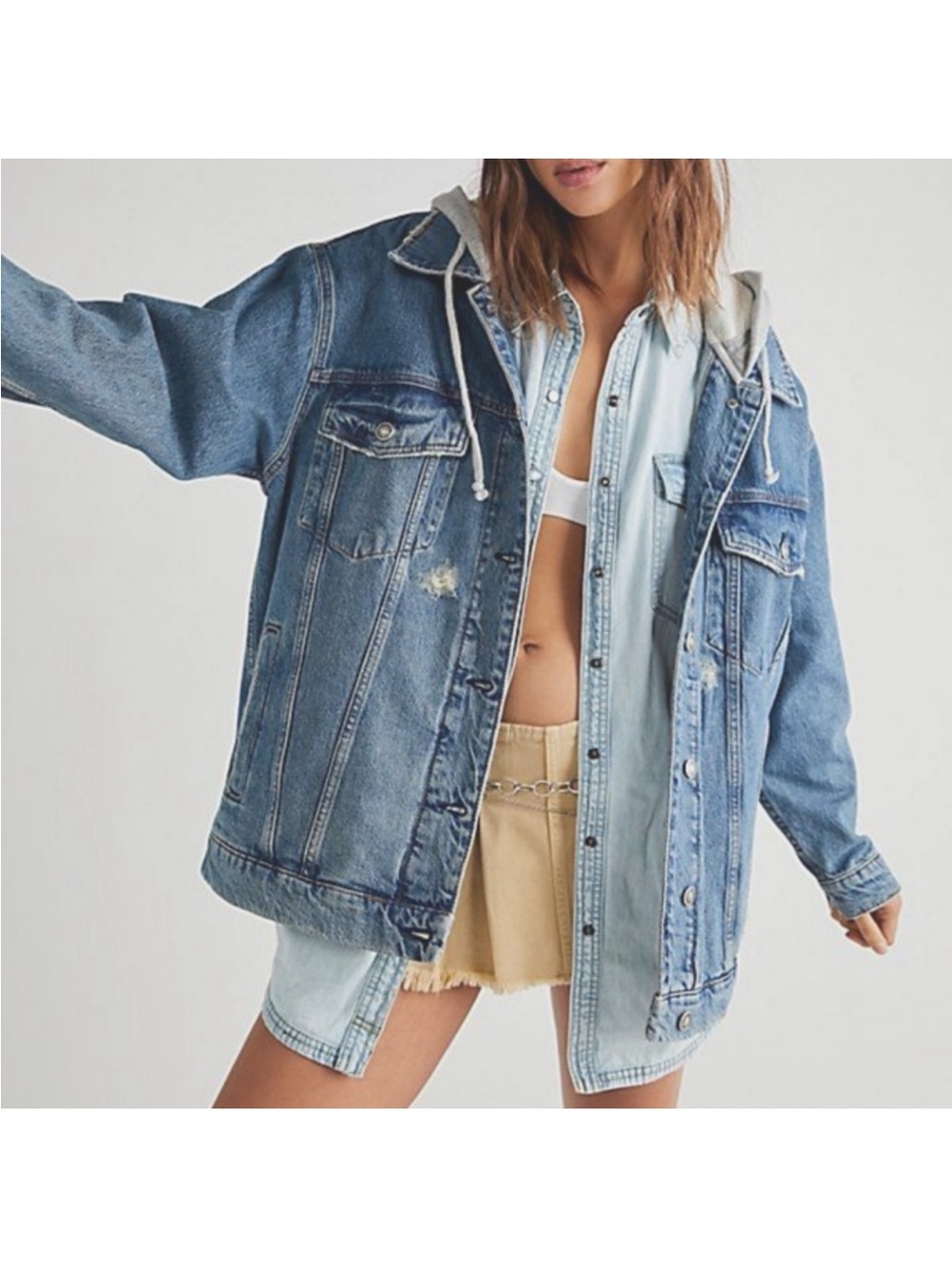 We the Free Flawless Hooded Denim Jacket M oversized fall